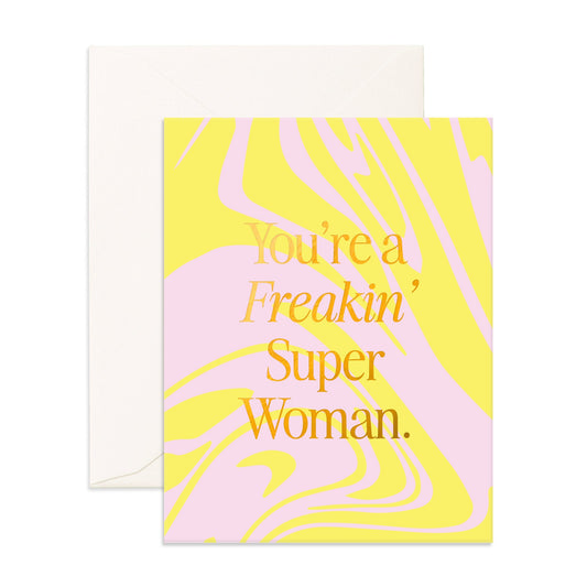 Freakin' Superwoman Acid Wash Greeting Card