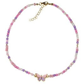Butterfly Pink & Lilac Beaded Necklace