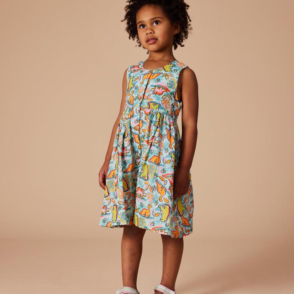 Wendy Y-Back Dino Jungle Linen Kids Dress