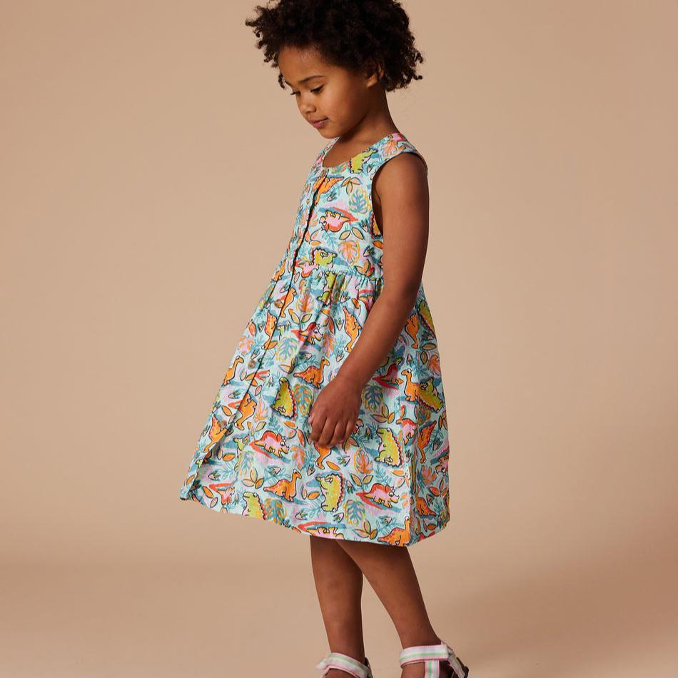 Wendy Y-Back Dino Jungle Linen Kids Dress