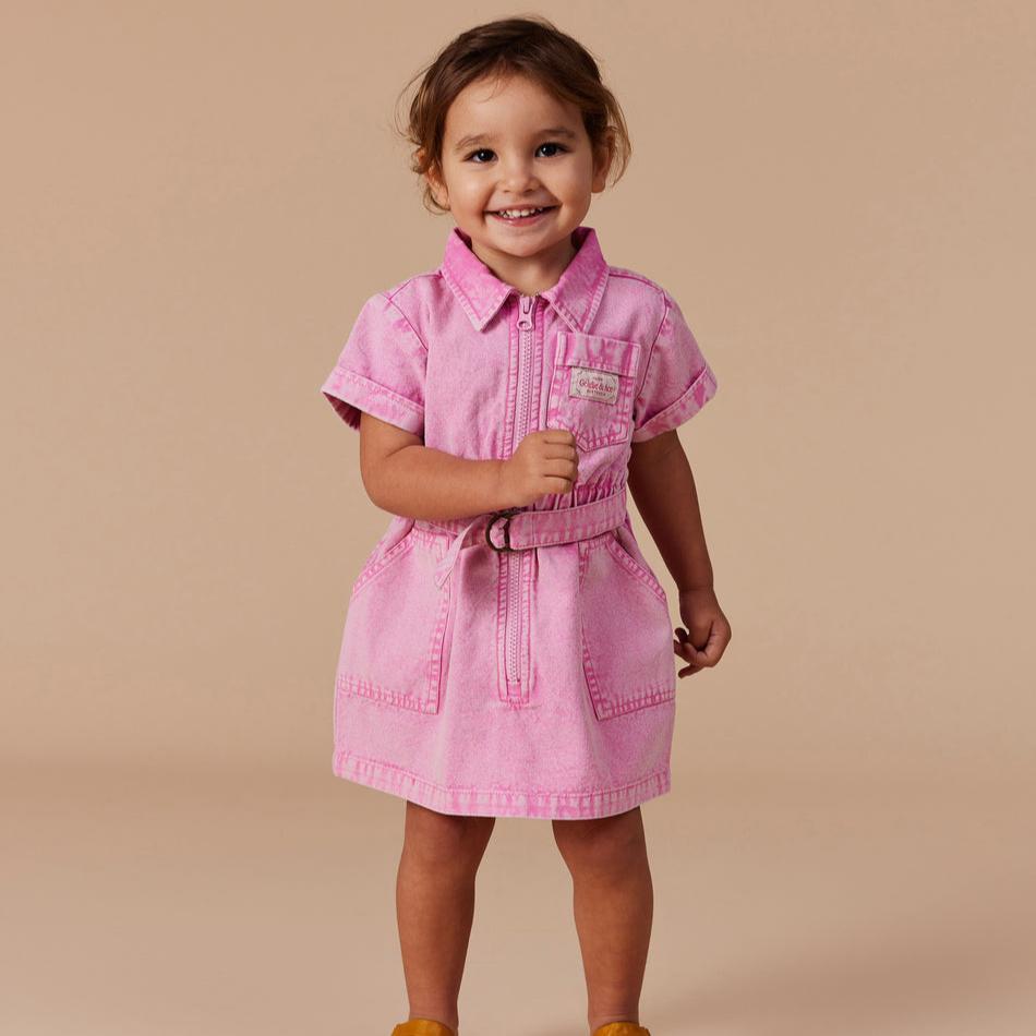 Piper Denim Bubblegum Belted Dress