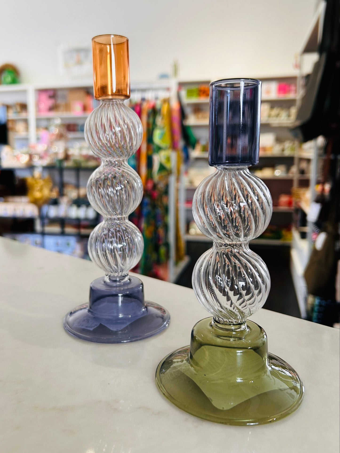 Blue & Green Glass Candleholder