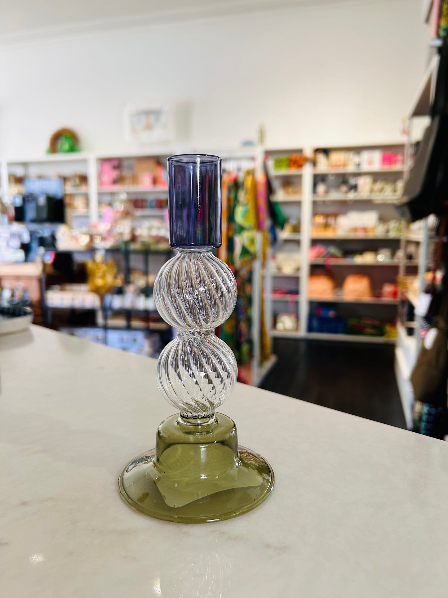 Blue & Green Glass Candleholder