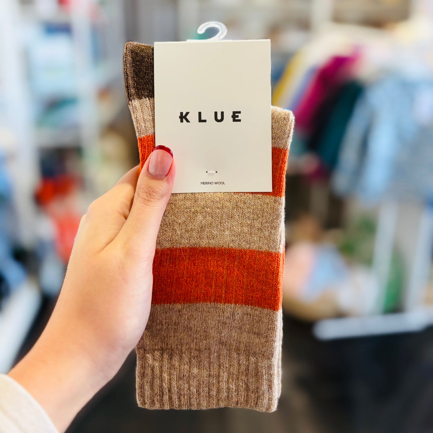 Beige & Orange Stripes Merino Wool Socks