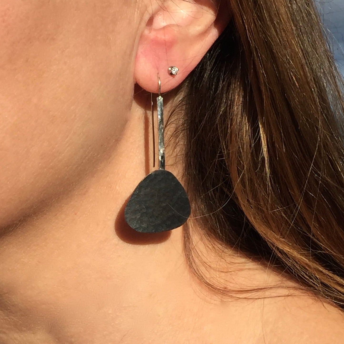 Pebble Oxidised Copper Earrings