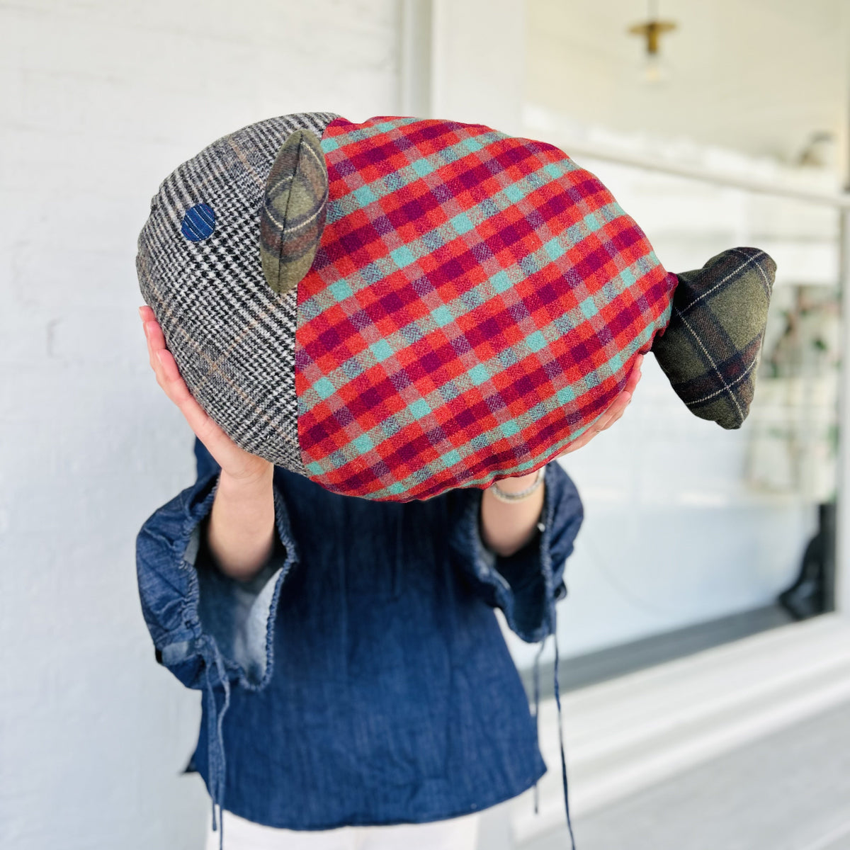 Loafty Puffer Red Plaid Fish