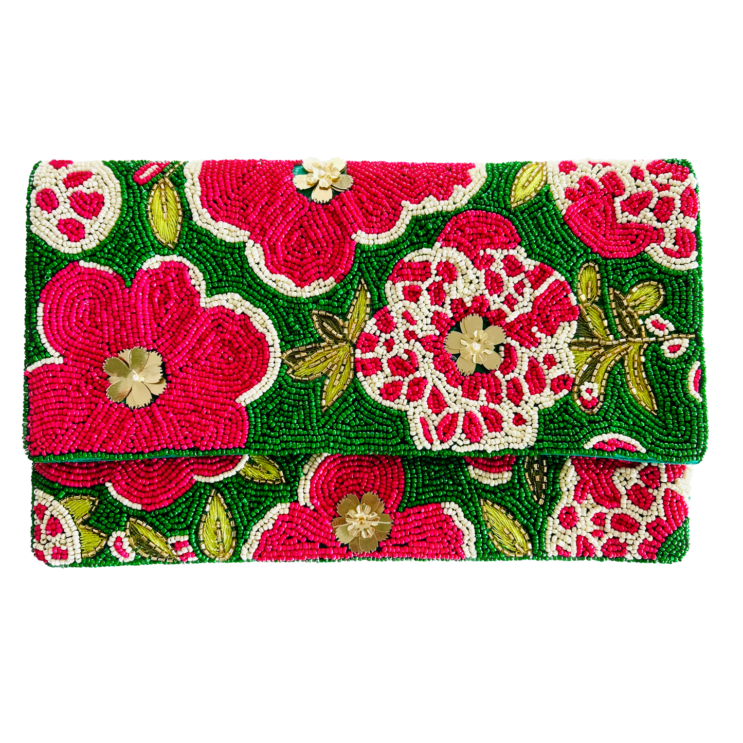 Beaded Clutch Pink & Green Florals