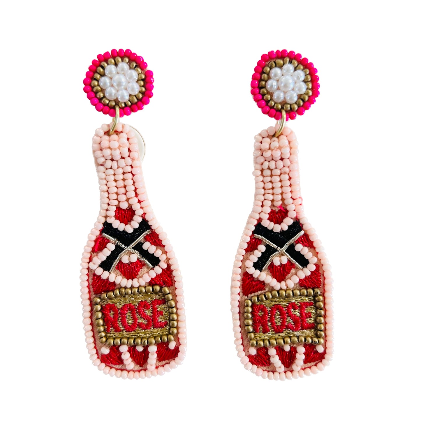 Rosé Bottle Beaded Earrings