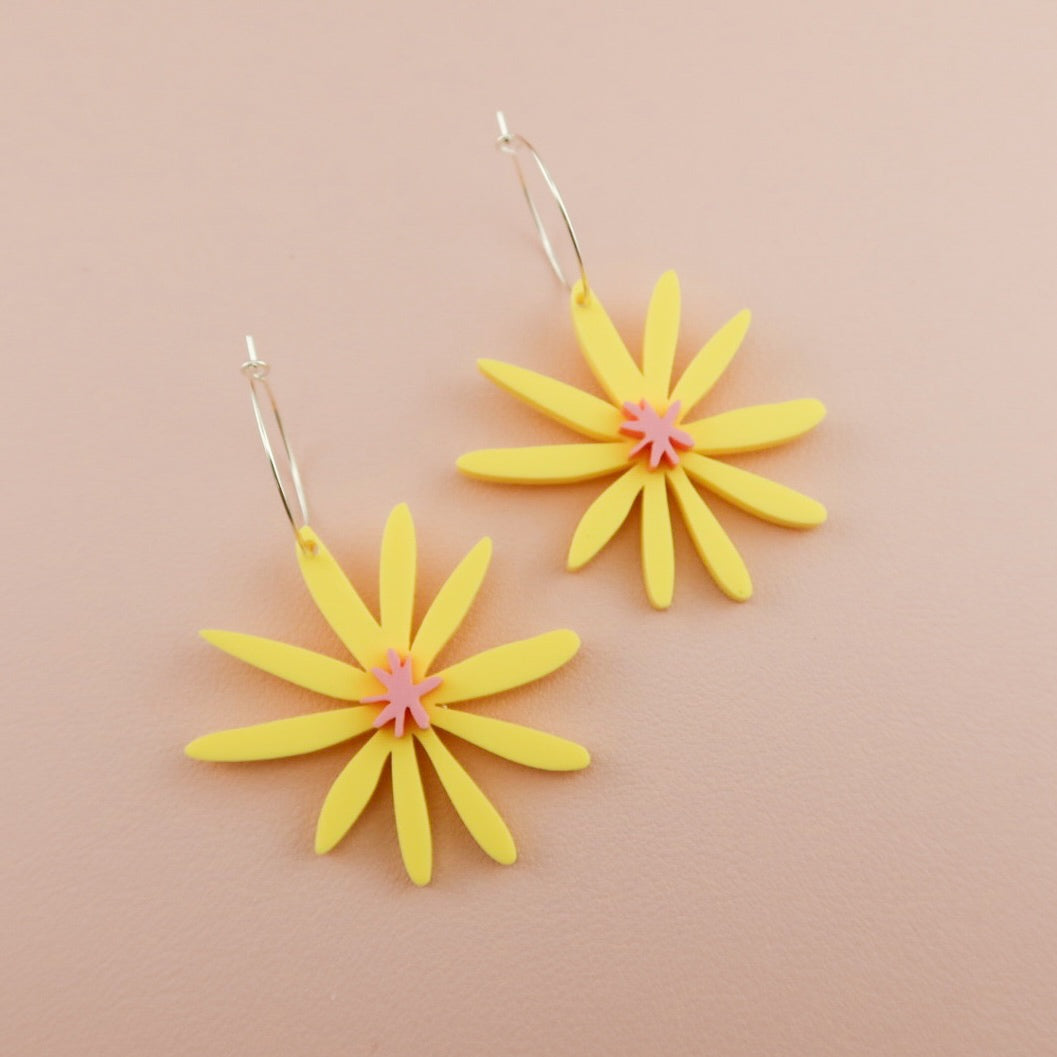 Daisy Hoop Yellow Earrings