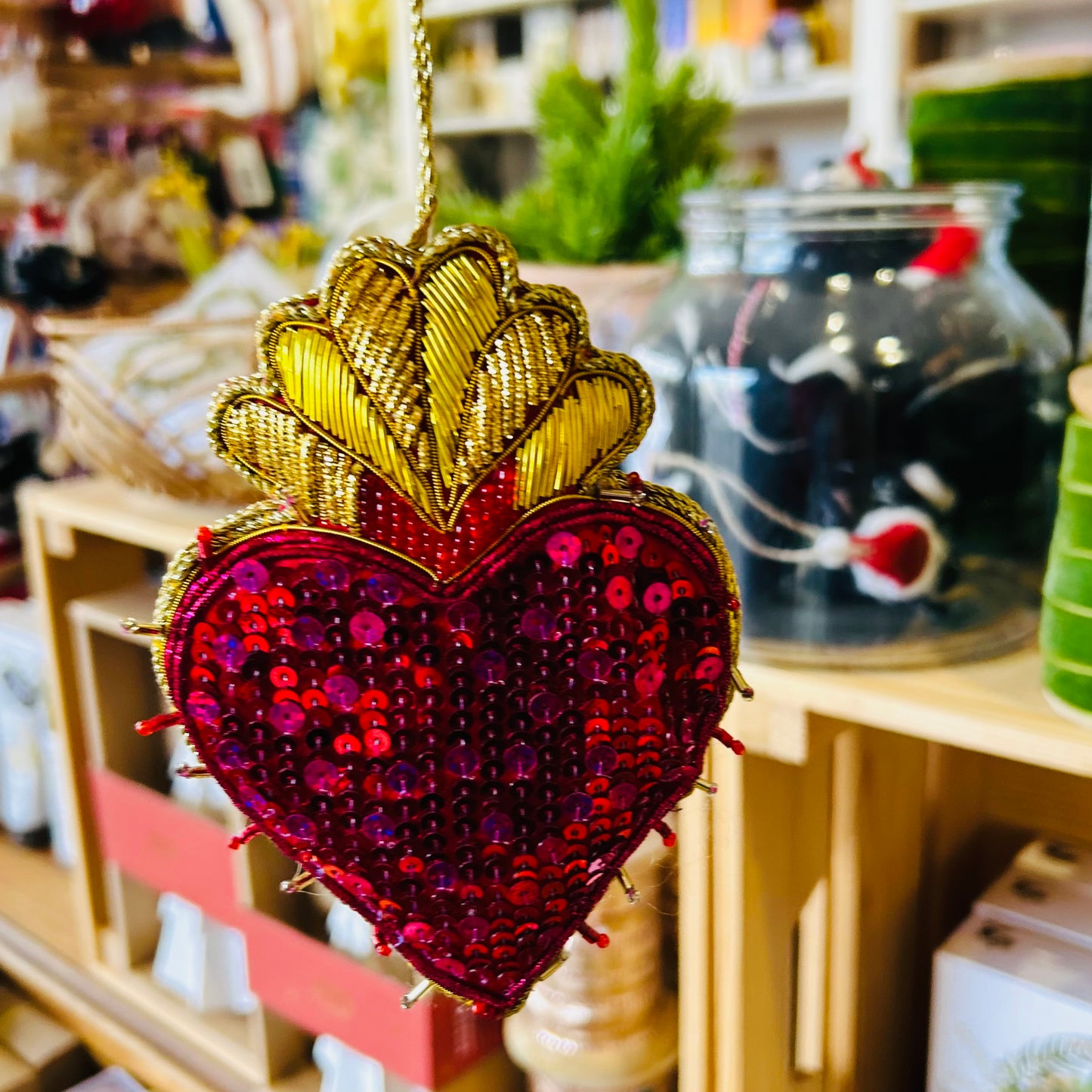 Fuchsia Sequin Heart Decoration