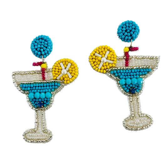 Beaded Earrings Sapphire Martini Cocktail