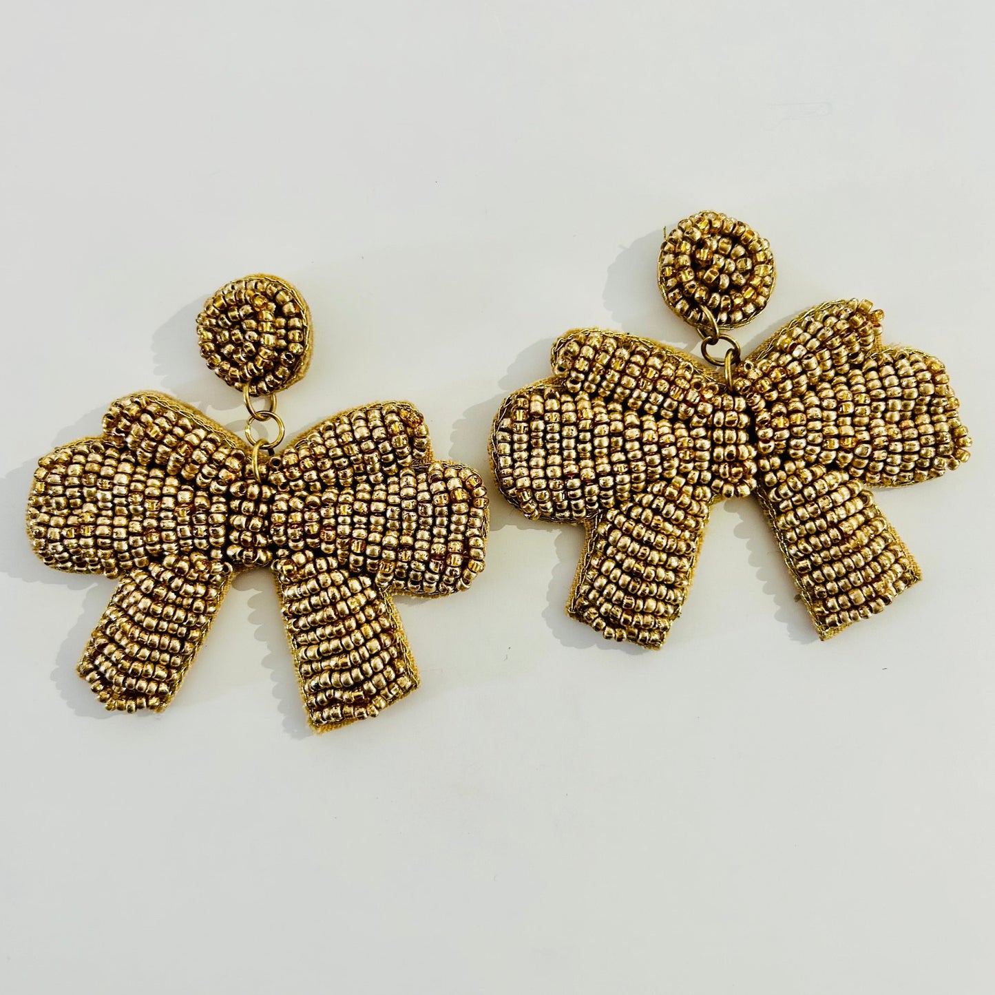 Beaded Earrings Gold Bow