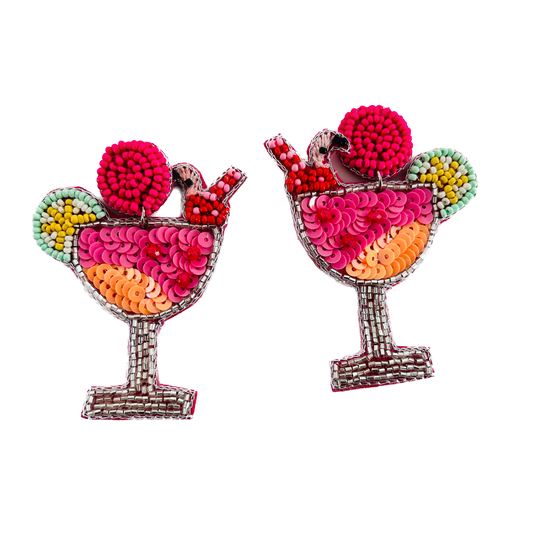 Beaded Earrings Strawberry Frosé Cocktail
