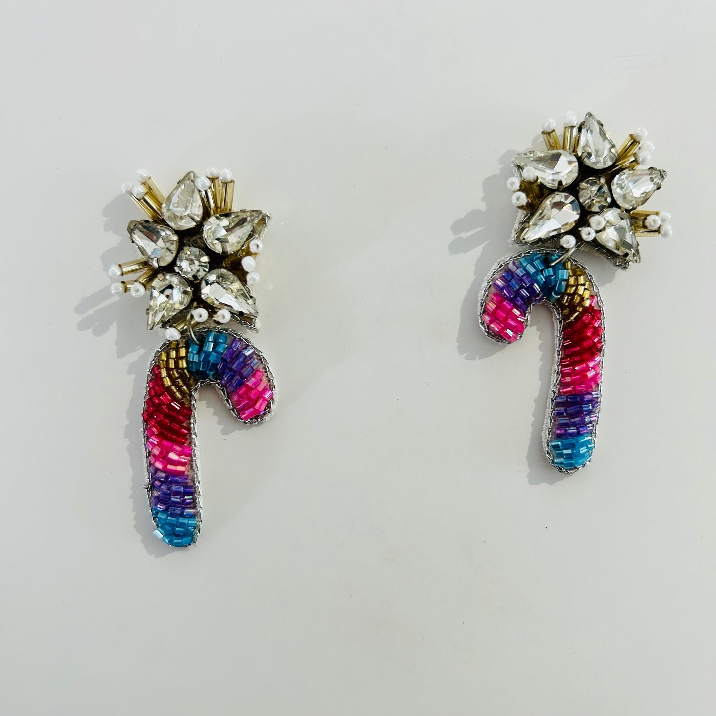 Beaded Earrings Rainbow Candy Cane