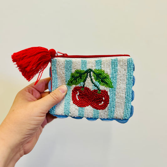 Cherry Beaded Stripe Purse