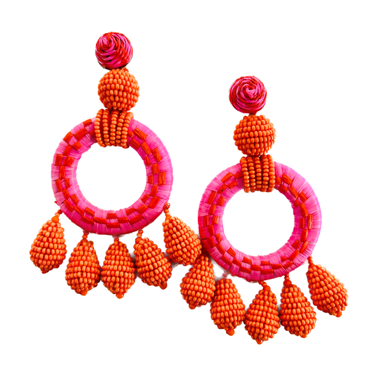 Leila Beaded Earring Orange & Pink
