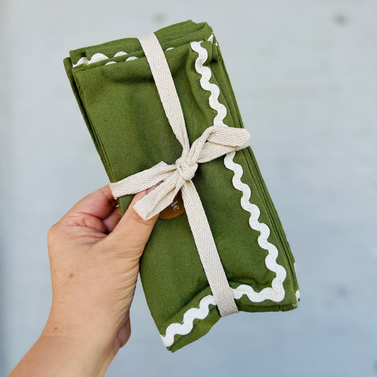 Orla Olive & Ivory Cotton Napkins Set of 4