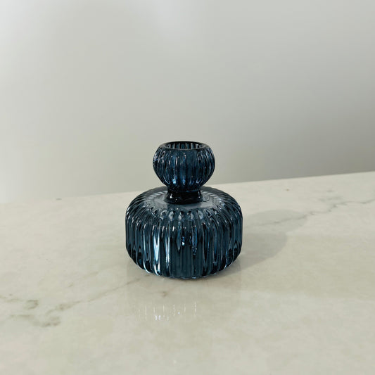 Navy Glass Short Candleholder