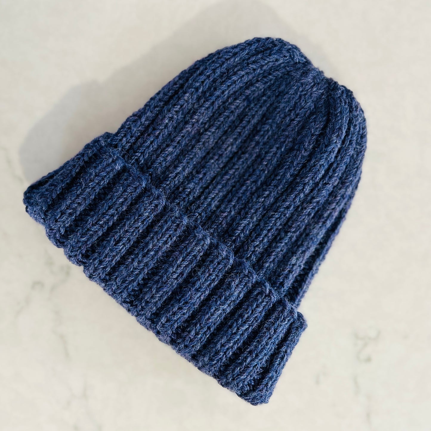 Navy Marle Hand Knitted Wool Beanie