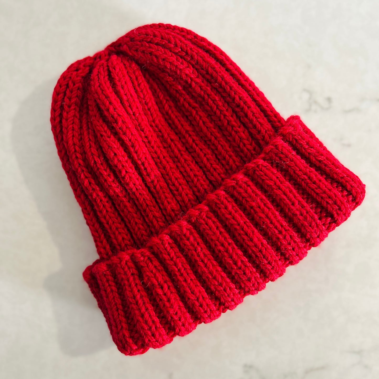 Cherry Red Hand Knitted Wool Beanie
