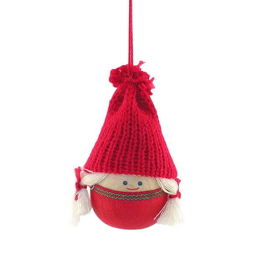 Round Santa Girl Hanging Ornament