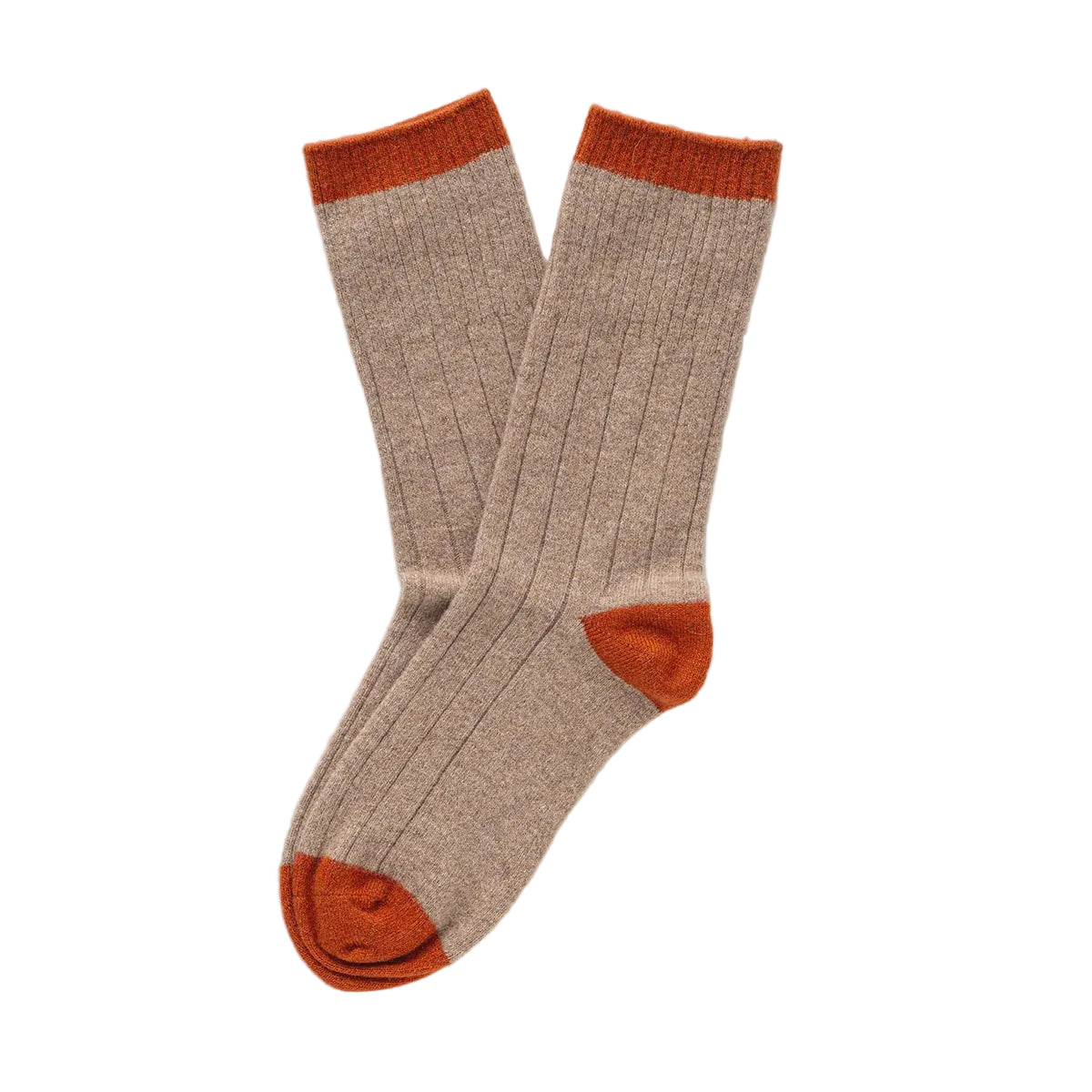 Beige & Orange Bands Merino Wool Socks