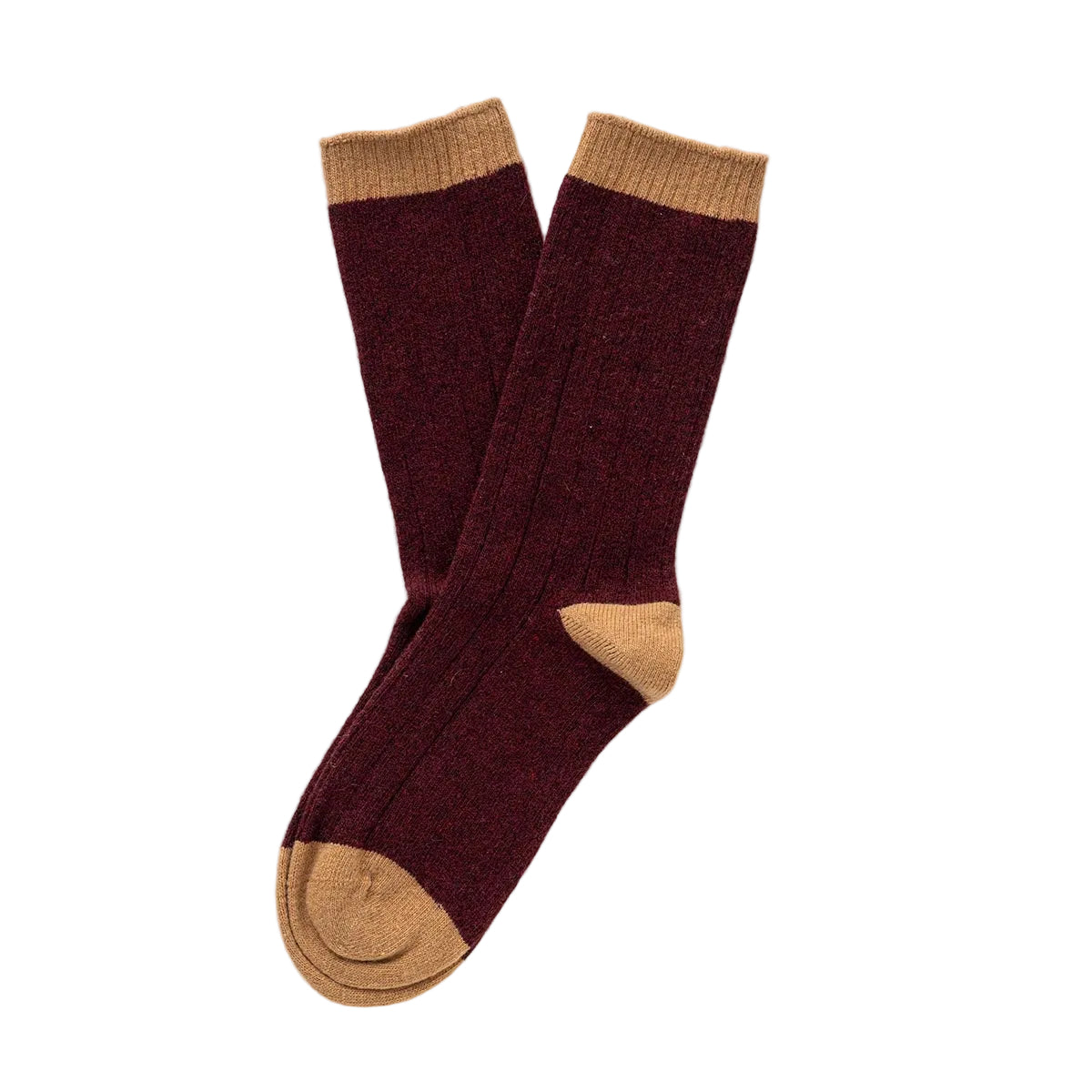 Burgundy & Caramel Bands Merino Wool Socks