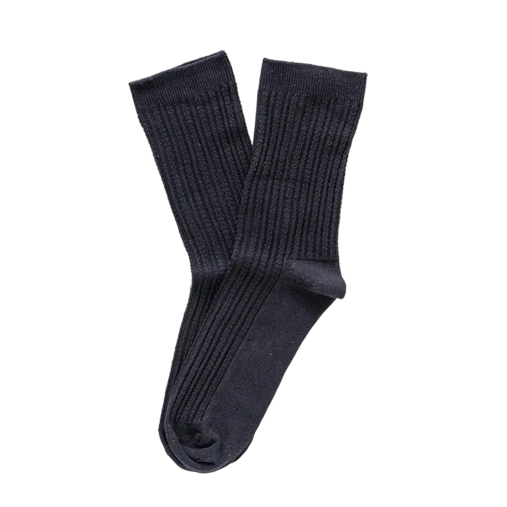 Black Pointelle Fine Rib Knit Socks