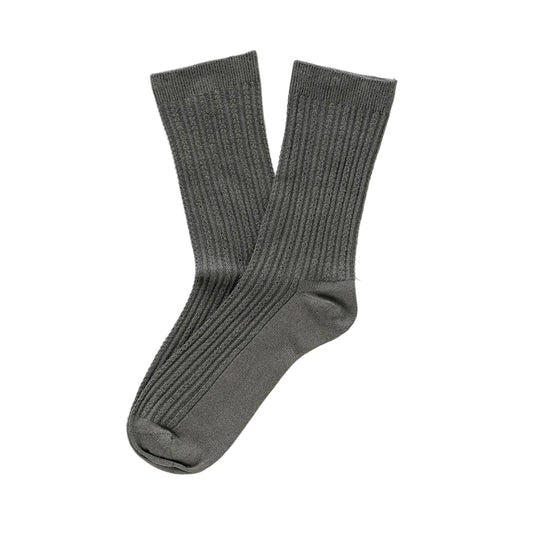 Khaki Pointelle Fine Rib Knit Socks