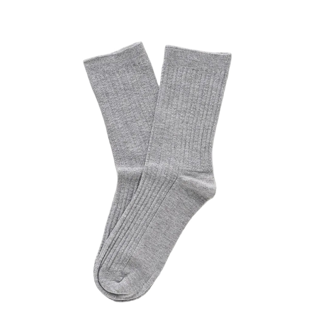 Light Grey Pointelle Fine Rib Knit Socks