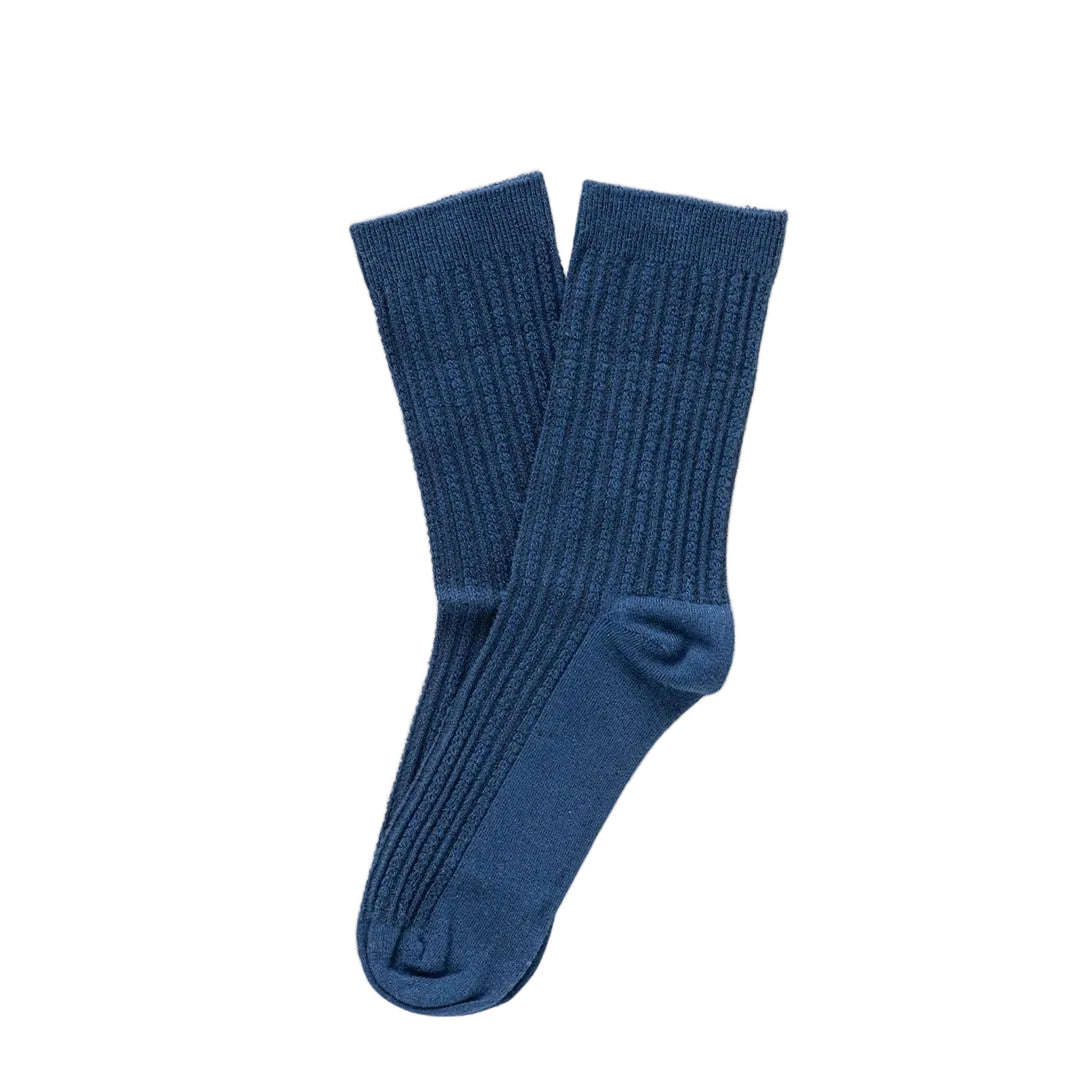 Navy Pointelle Fine Rib Knit Socks