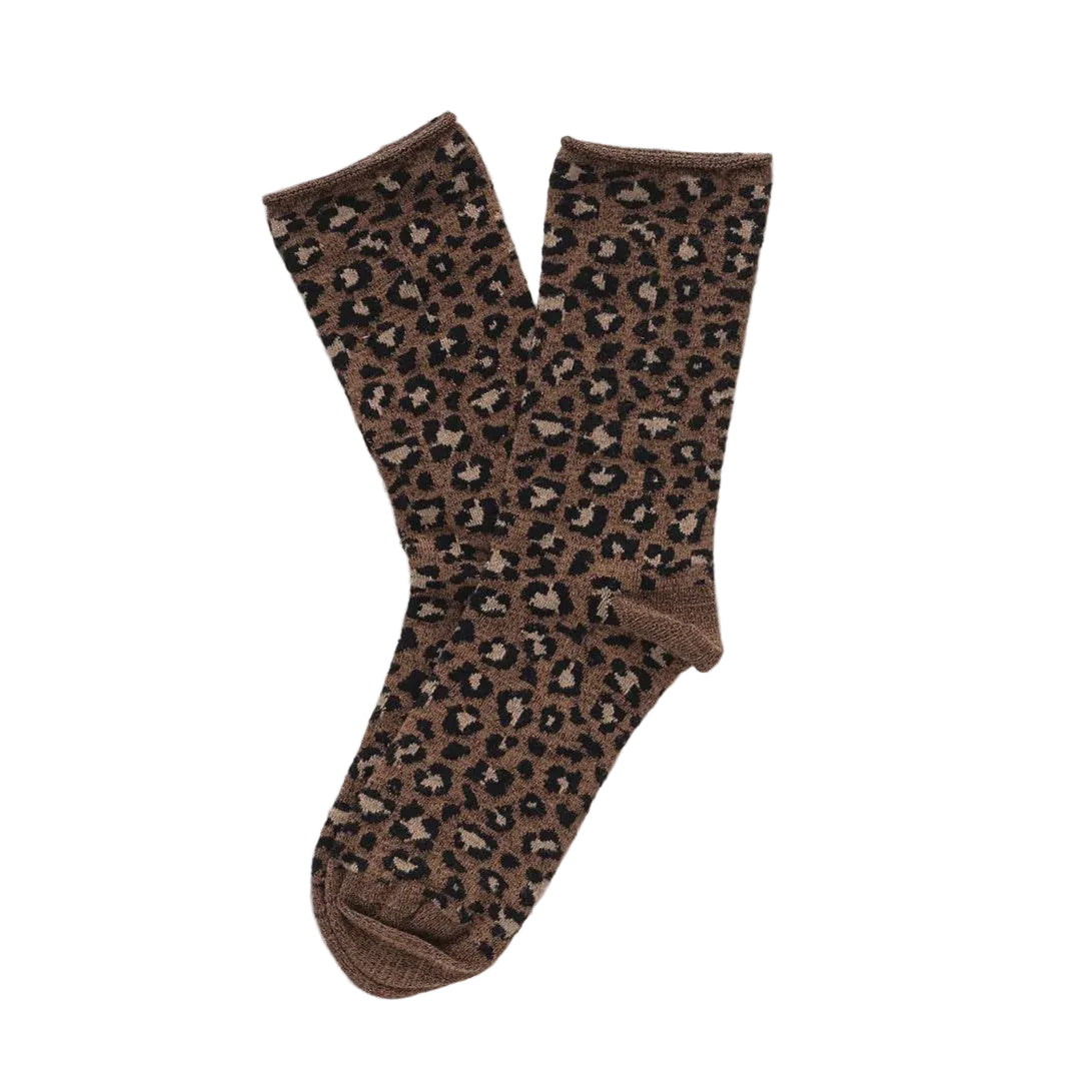 Leopard Brown Glitter Lurex Socks