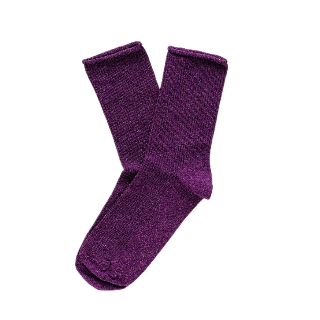 Purple Glitter Lurex Socks
