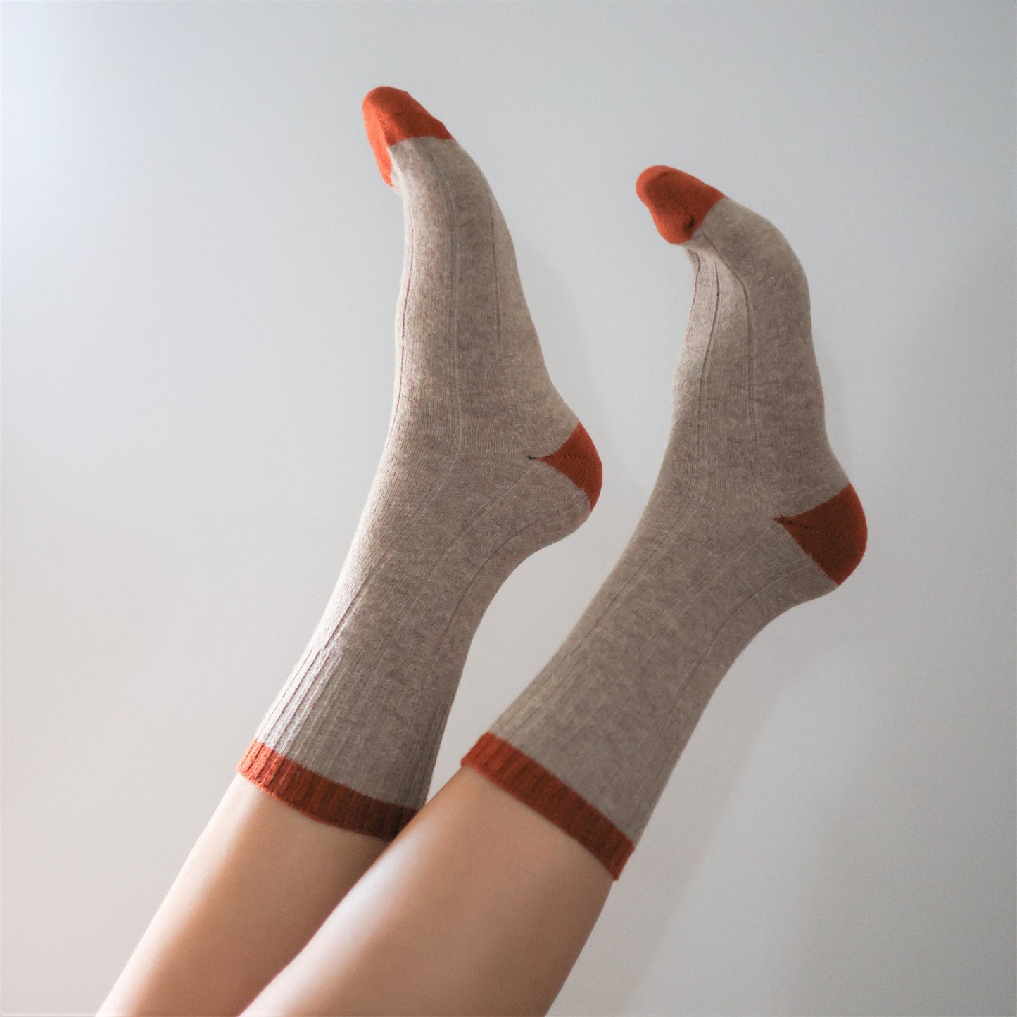 Beige & Orange Bands Merino Wool Socks