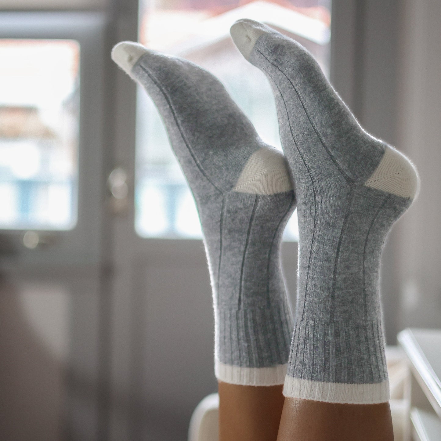 Grey & White Bands Merino Wool Socks
