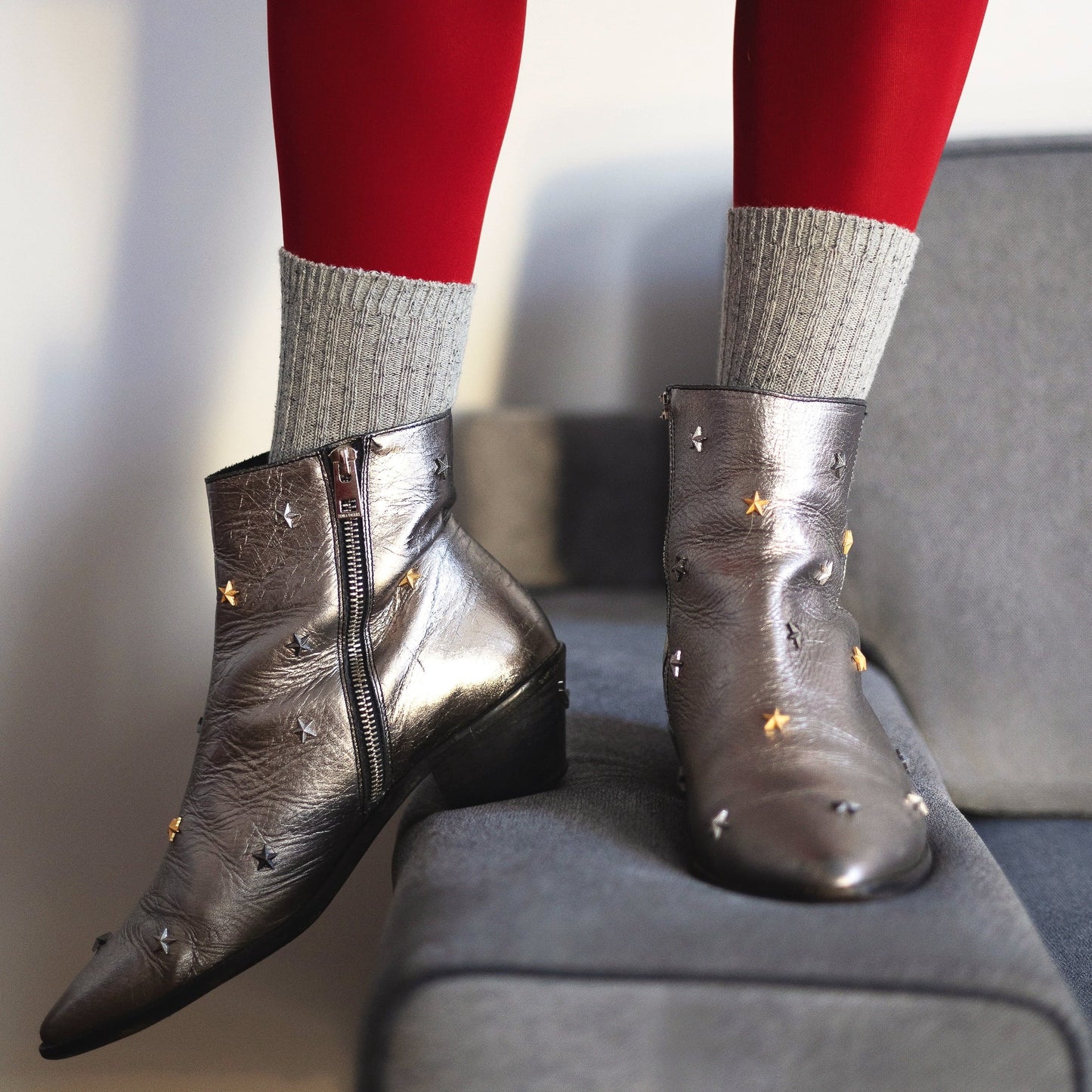 Grey Dust Star Silk & Wool Socks