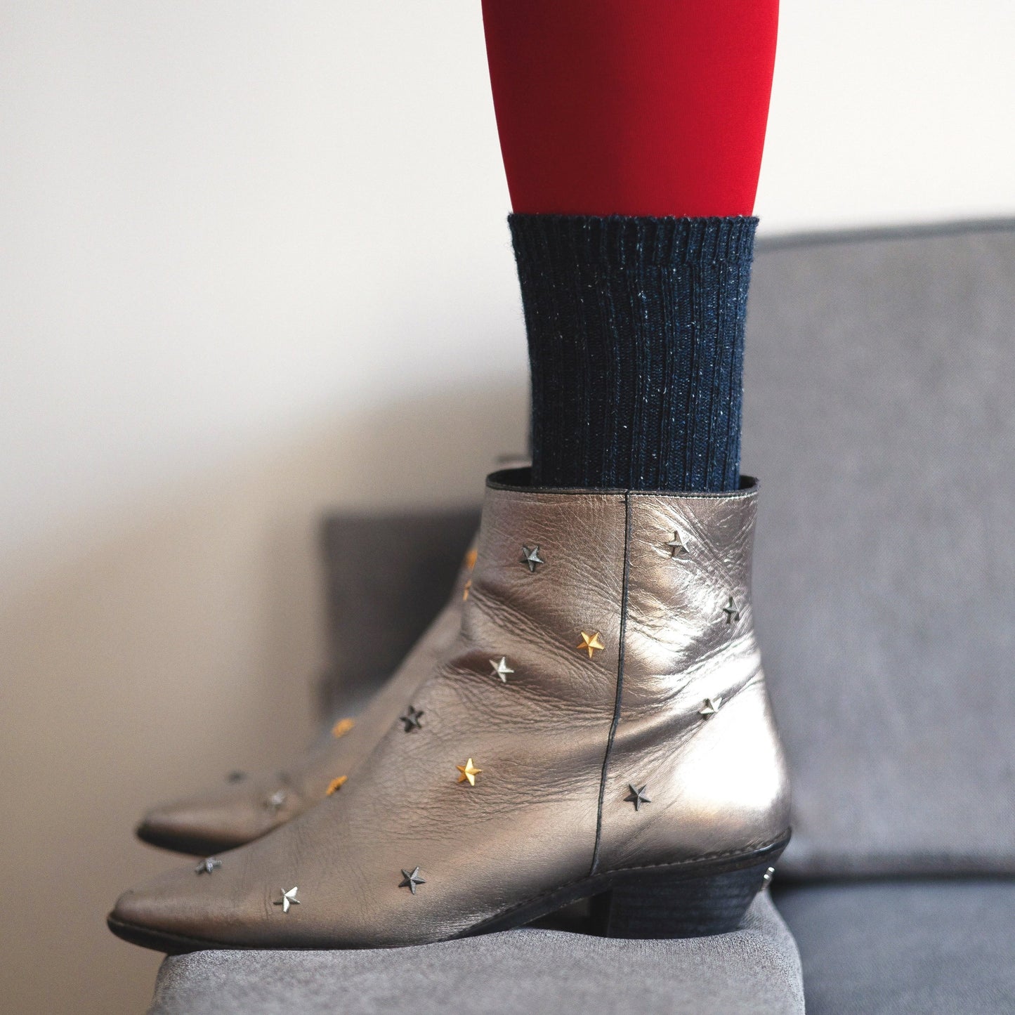 Navy Dust Star Silk & Wool Socks