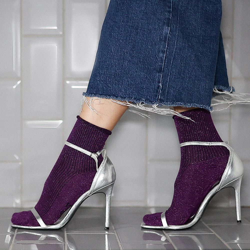 Purple Glitter Lurex Socks
