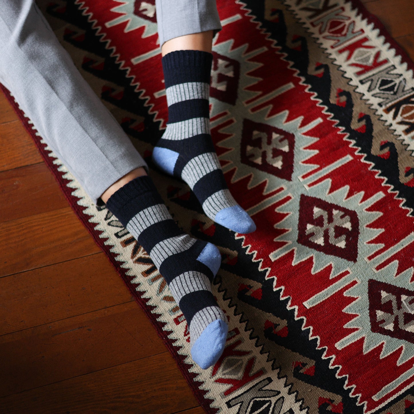 Navy & Grey Stripes Merino Wool Socks