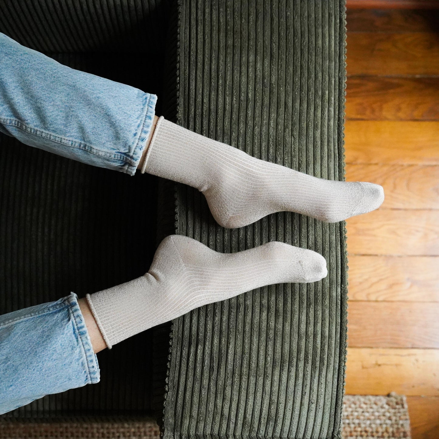 Beige Glitter Lurex Socks