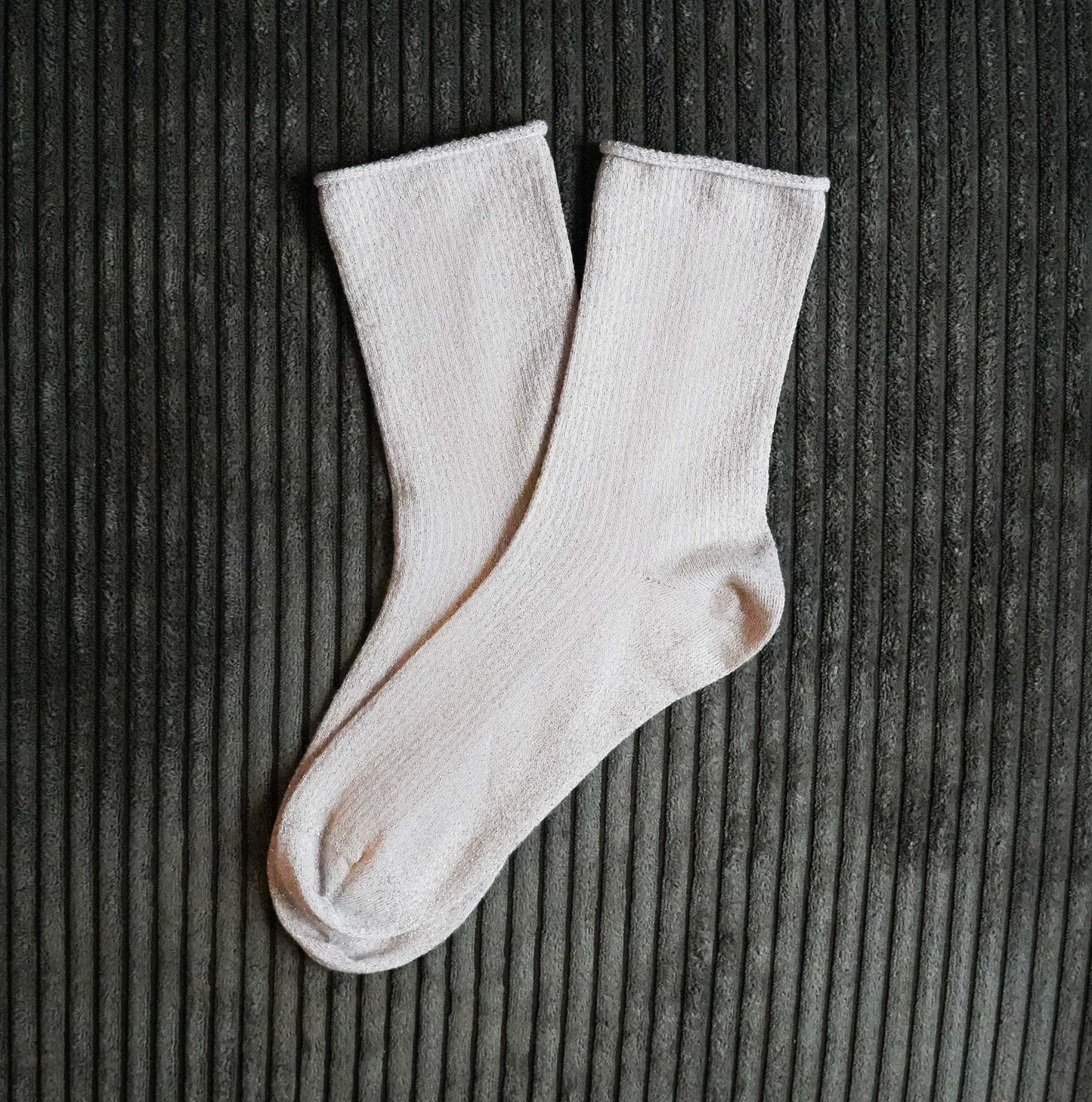 Beige Glitter Lurex Socks