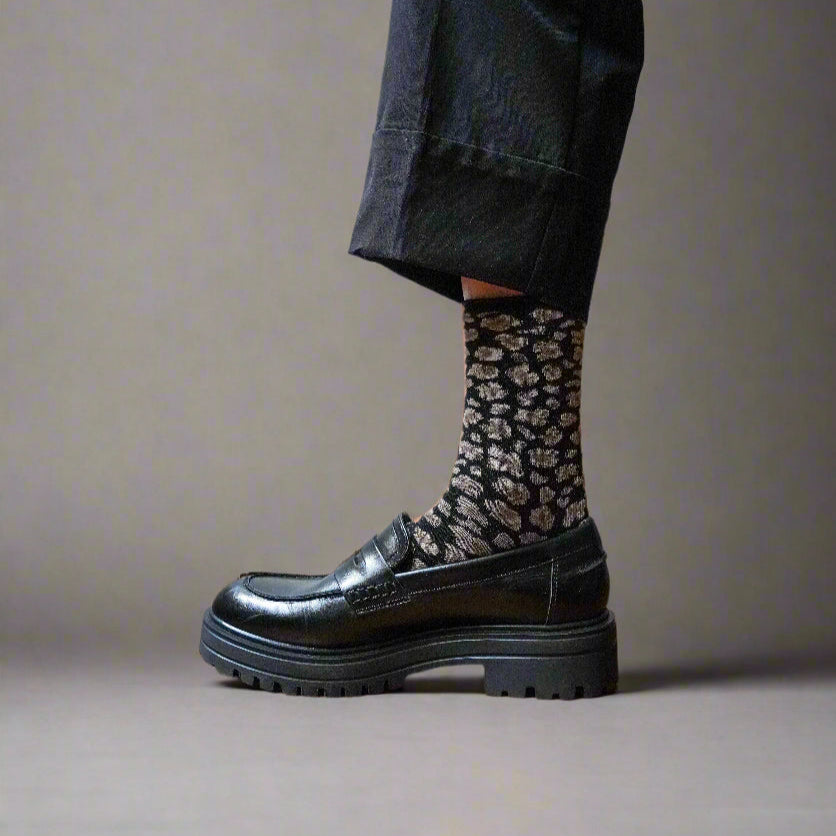Leopard Black Glitter Lurex Socks