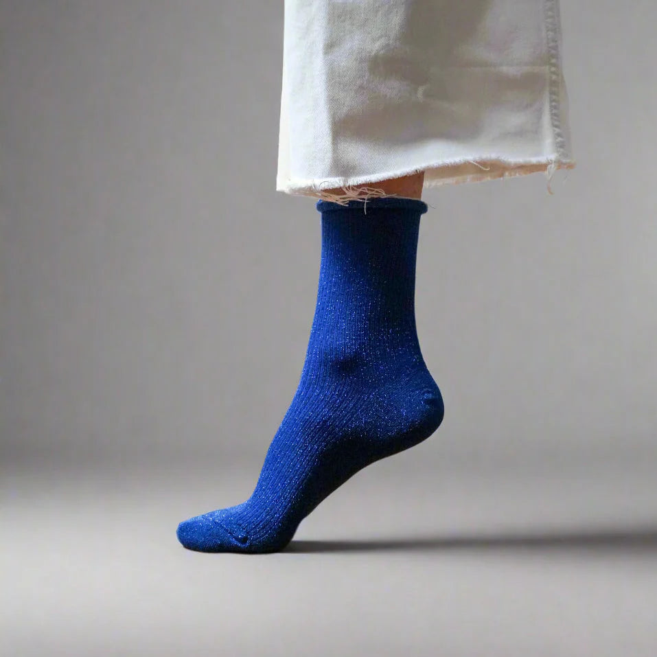 Electric Blue Glitter Lurex  Socks
