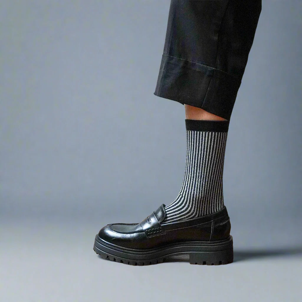 Black Stripes Glitter Lurex Socks