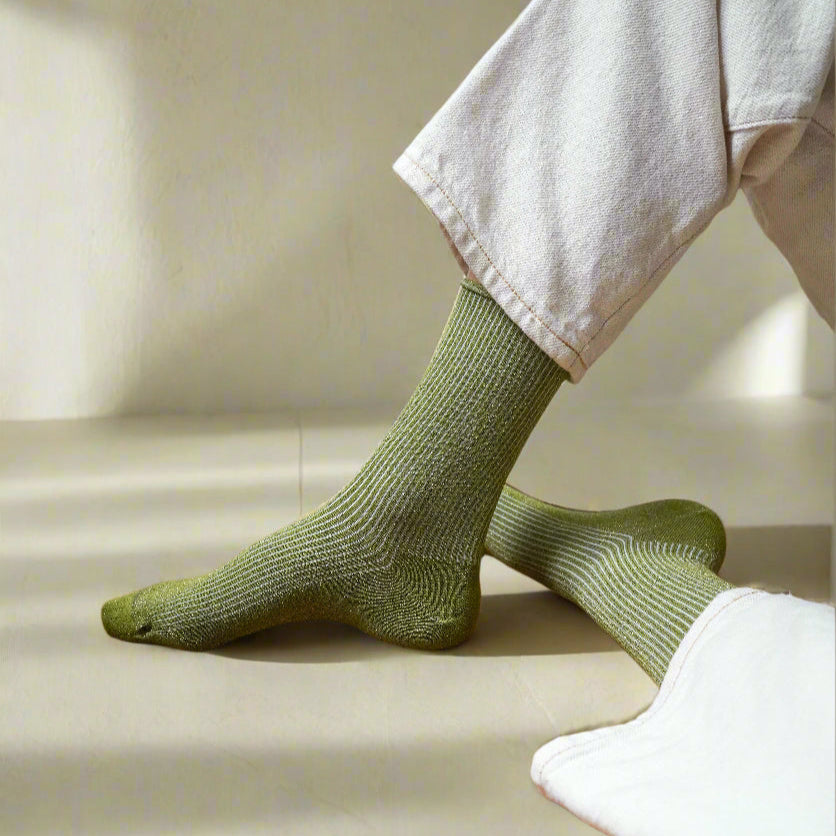 Olive Green Glitter Lurex Socks