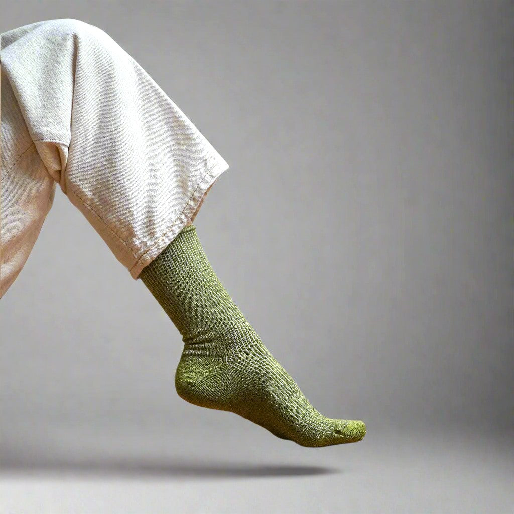 Olive Green Glitter Lurex Socks