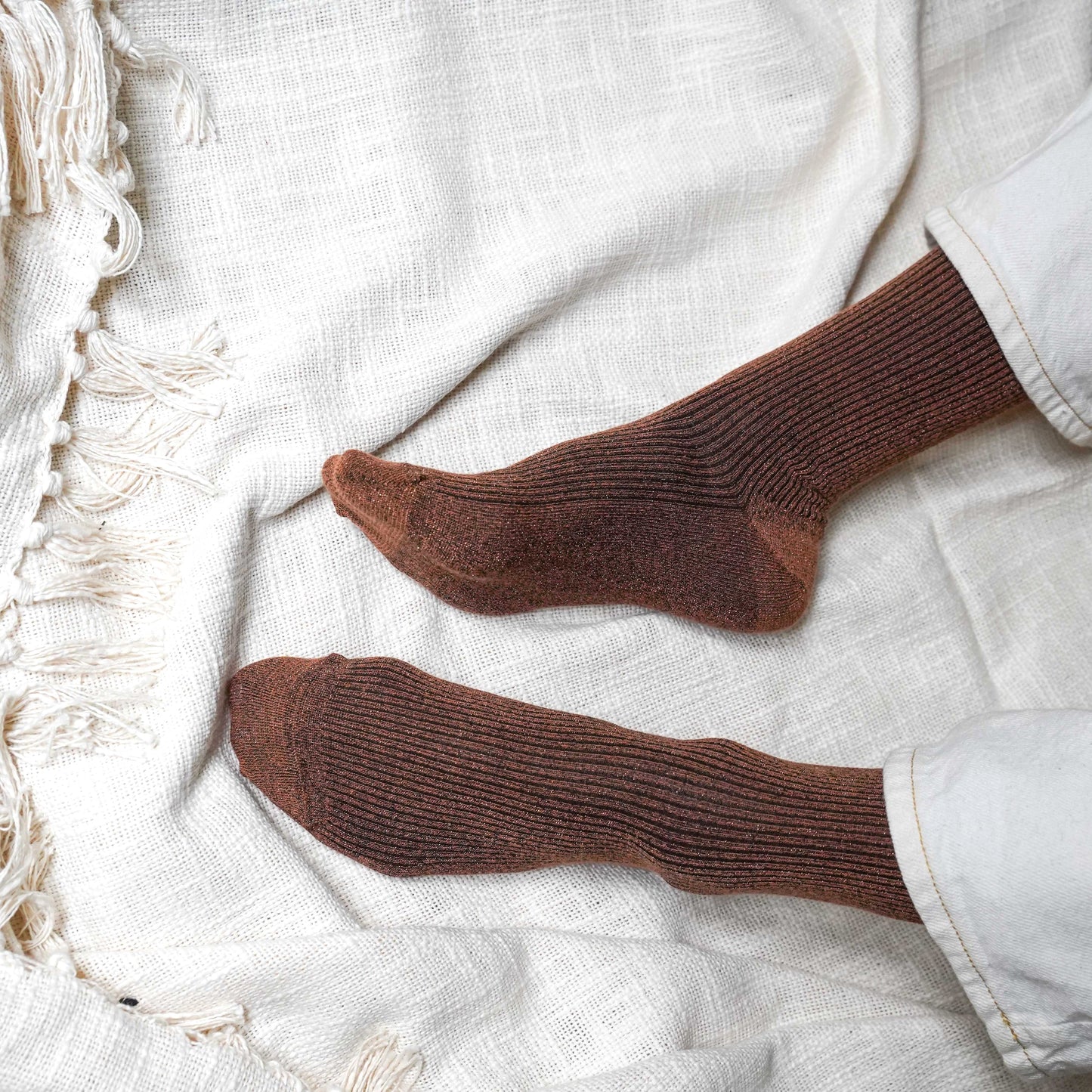 Camel Brown Glitter Lurex Socks