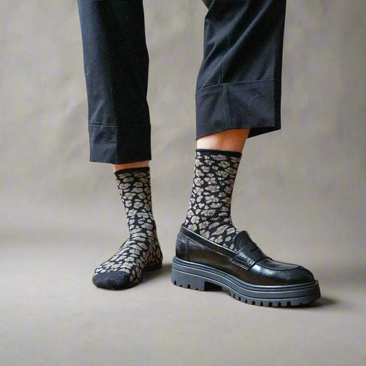 Leopard Black Glitter Lurex Socks