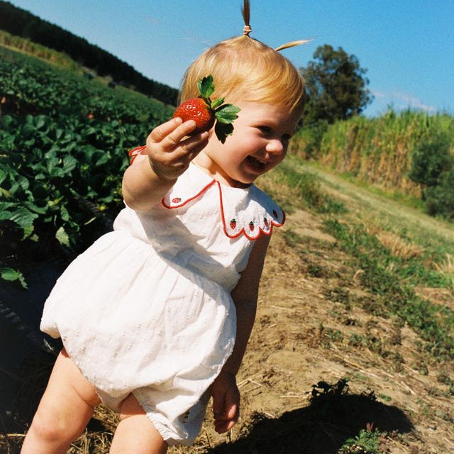 Scallop Collar Strawberry Romper