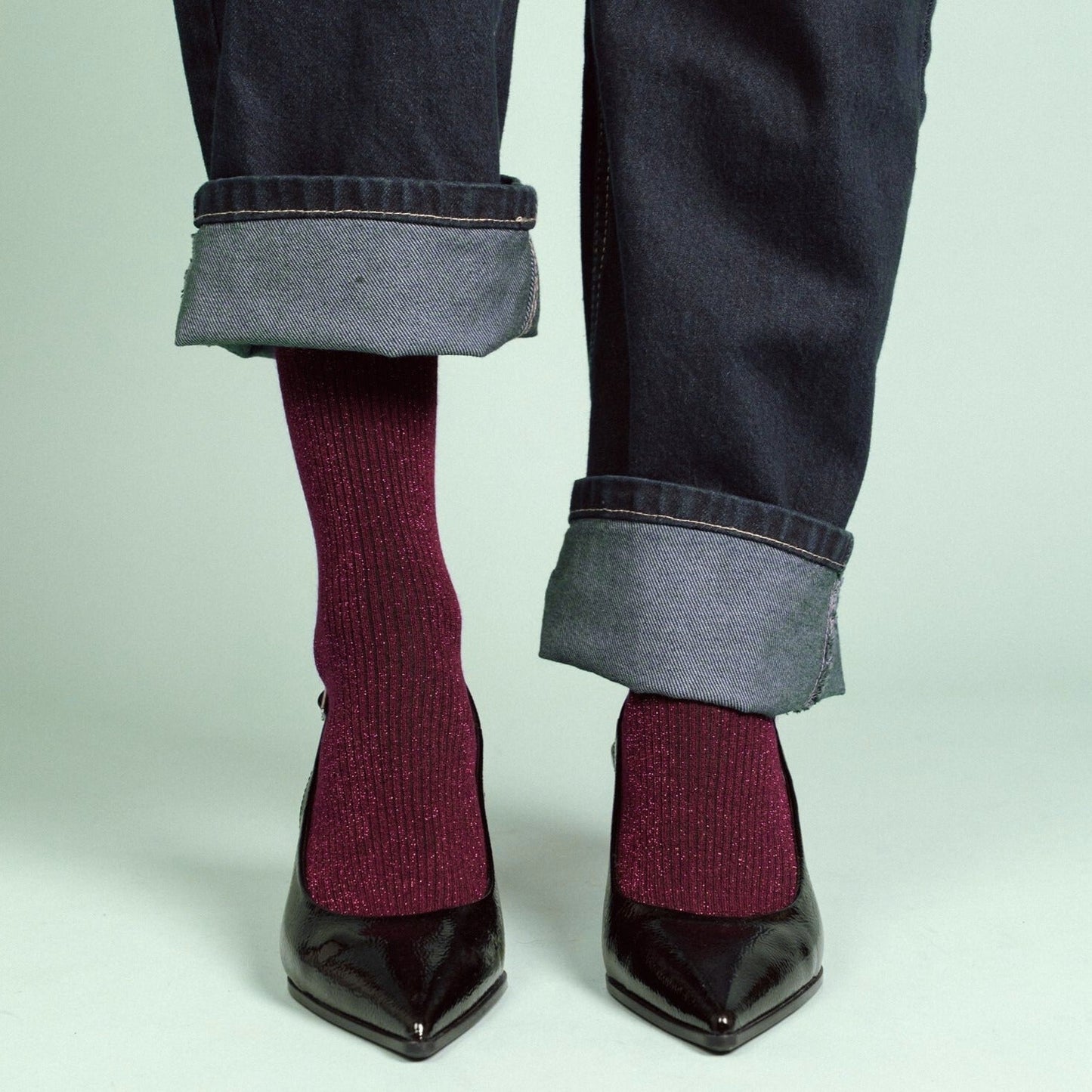 Burgundy Wine Glitter Lurex Socks